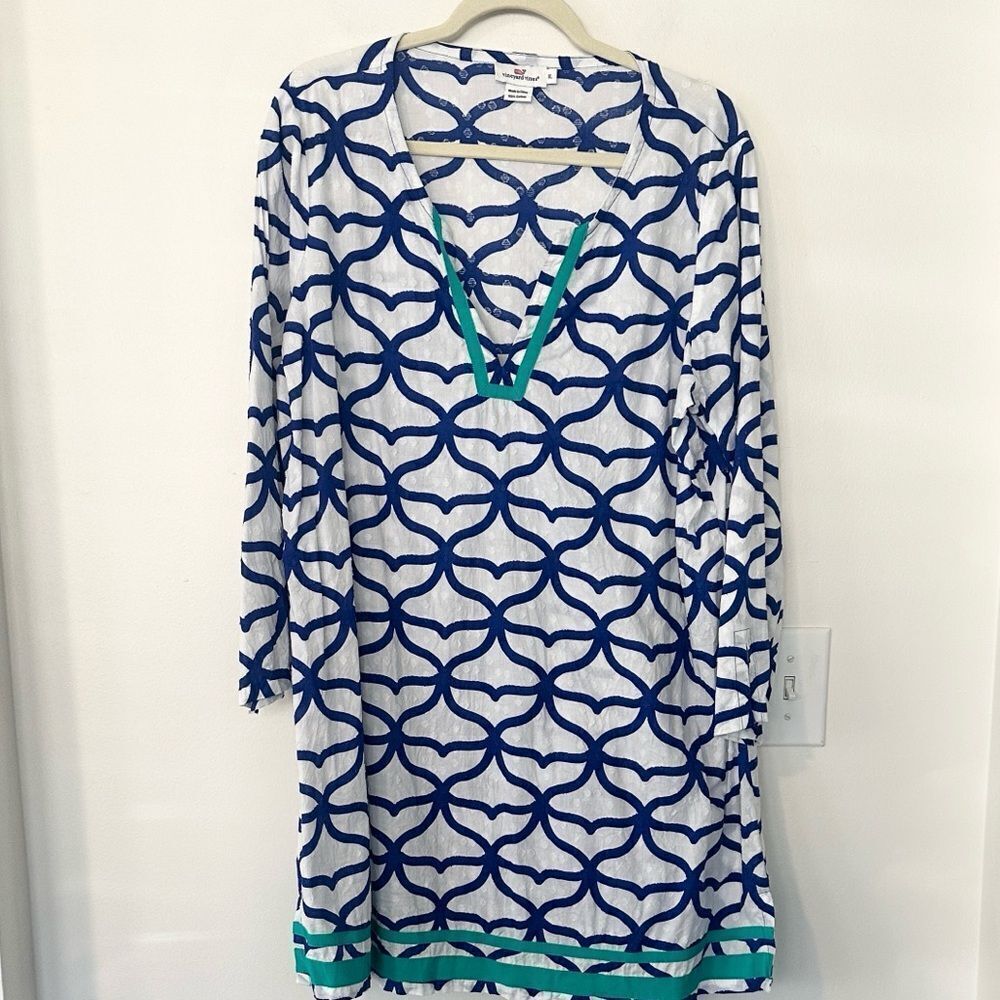 Vineyard Vines Cotton Swiss Dot Lattice Print Shift Tunic Dress XL